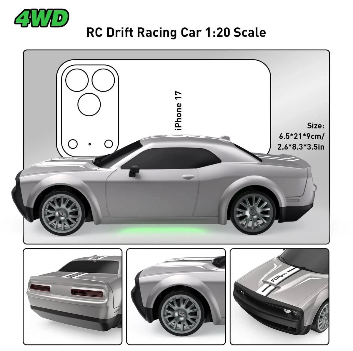 Fayee 1:20 RC Drift Car - High-Speed 4WD 2.4GHz Remote Control Racing Car - Gray